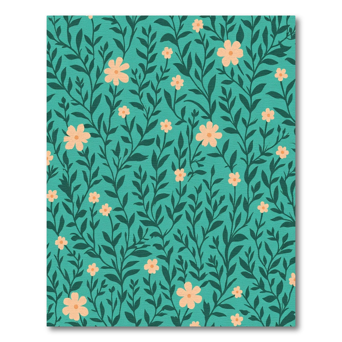 Teal Peach Floral Vine Meadow Rug