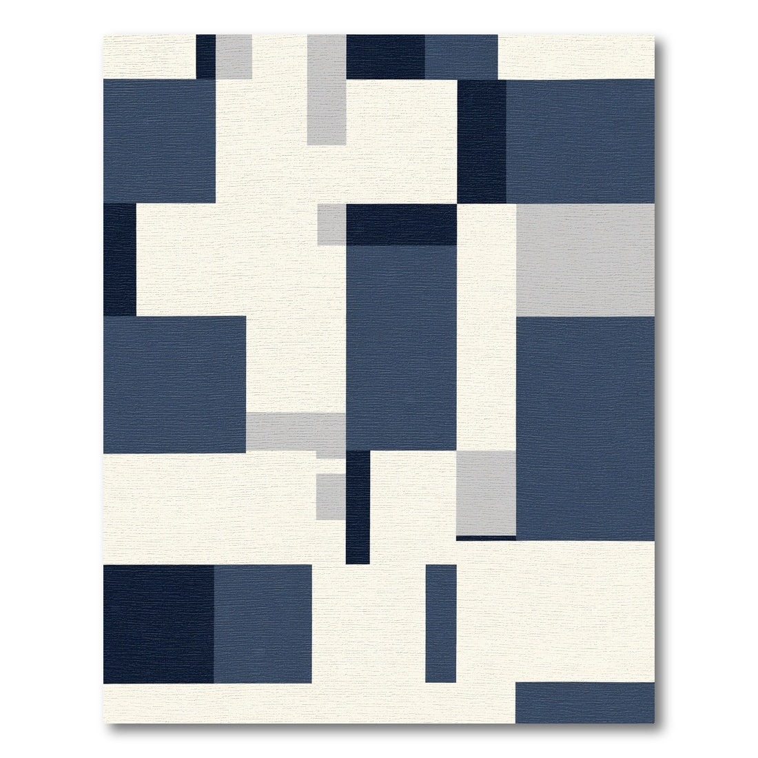 Navy Blue Geometric Abstract Blocks Rug
