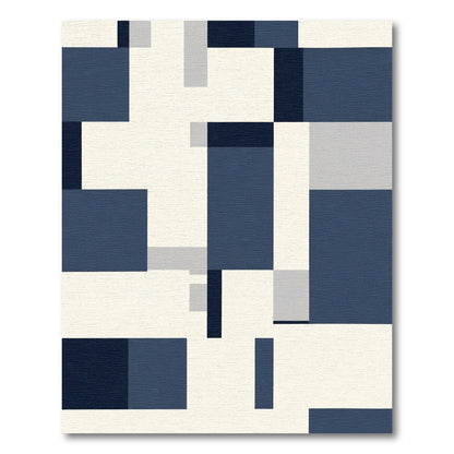 Navy Blue Geometric Abstract Blocks Rug