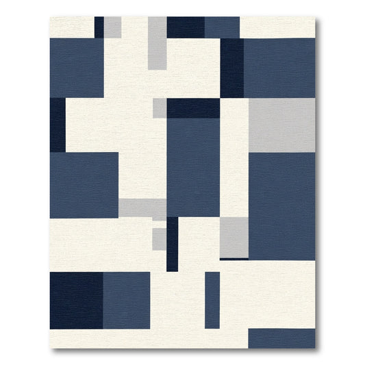 Navy Blue Geometric Abstract Blocks Rug