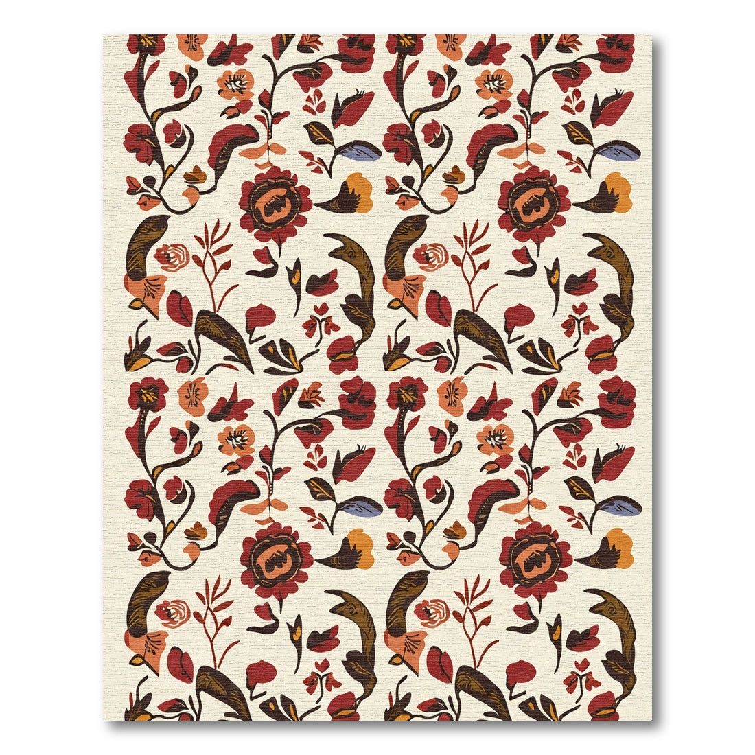 Terracotta Red Floral Vine Botanical Rug