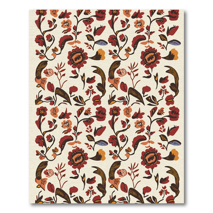 Terracotta Red Floral Vine Botanical Rug