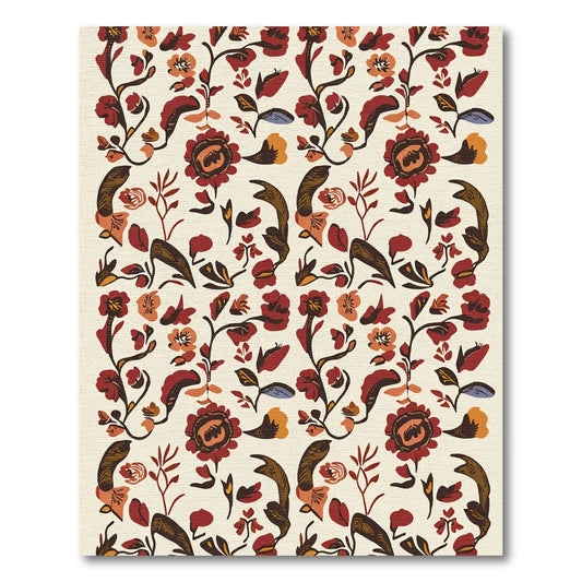 Terracotta Red Floral Vine Botanical Rug