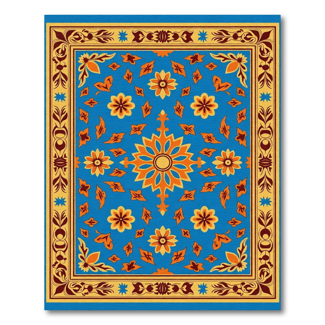 Golden Blue Floral Scatter Rug