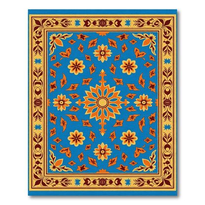 Golden Blue Floral Scatter Rug