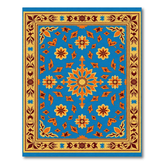Golden Blue Floral Scatter Rug