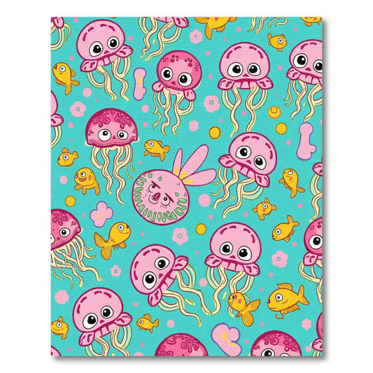 Pink Jellyfish and Goldfish Aquatic Whimsy Rug