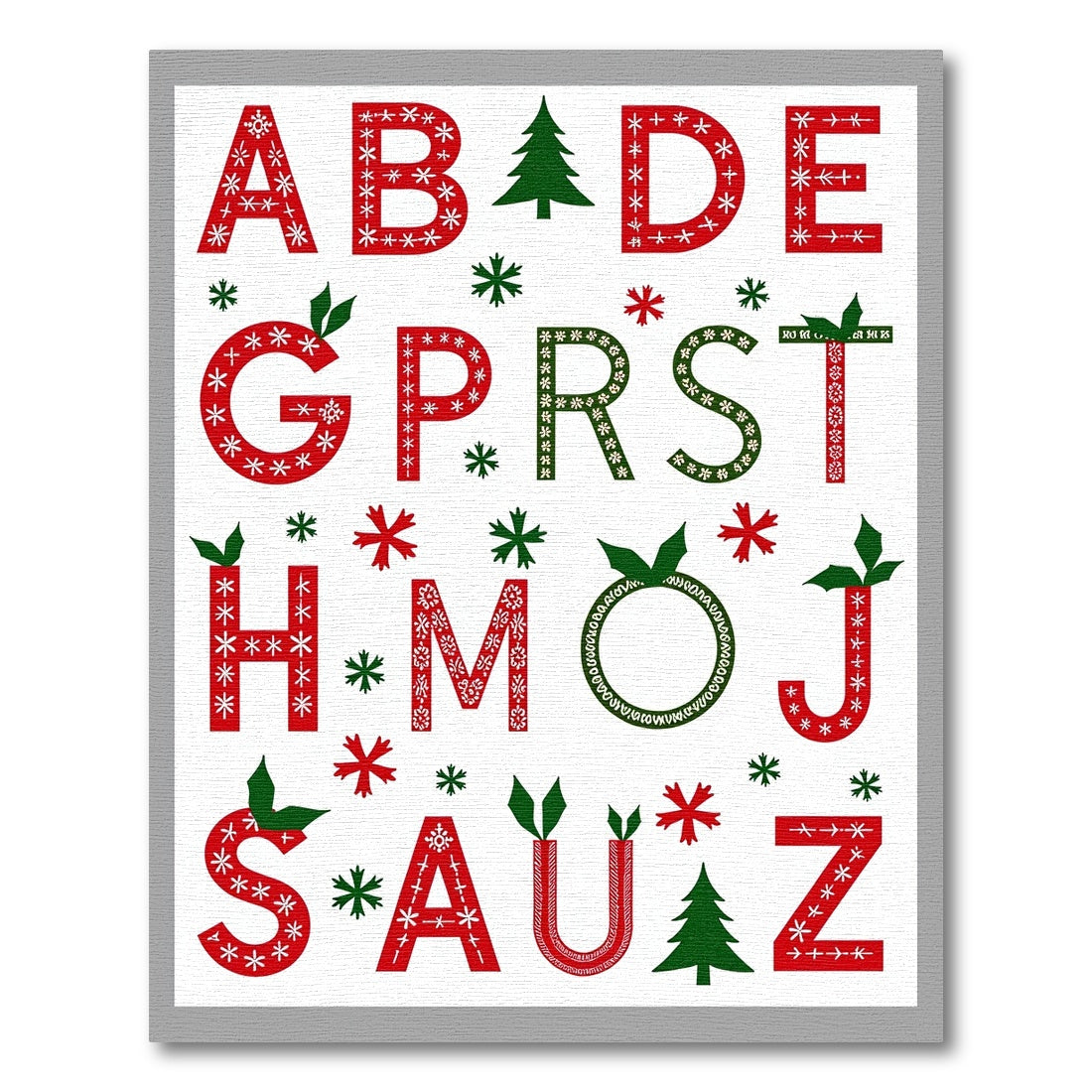 Holiday Alphabet Red Green Snowflake Letter Rug