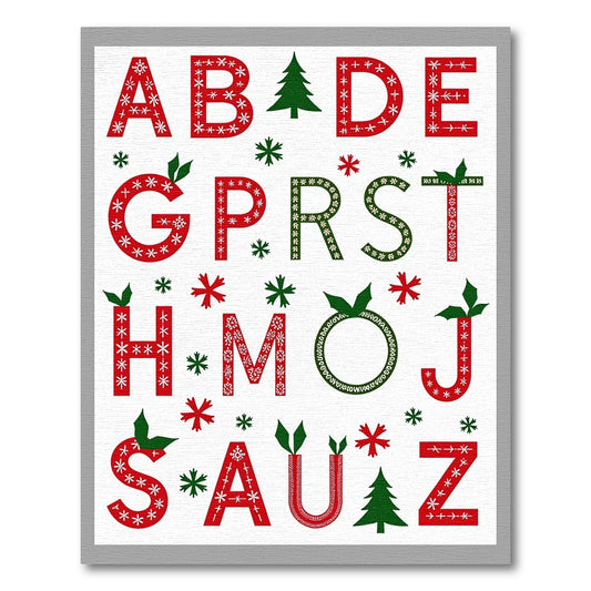 Holiday Alphabet Red Green Snowflake Letter Rug