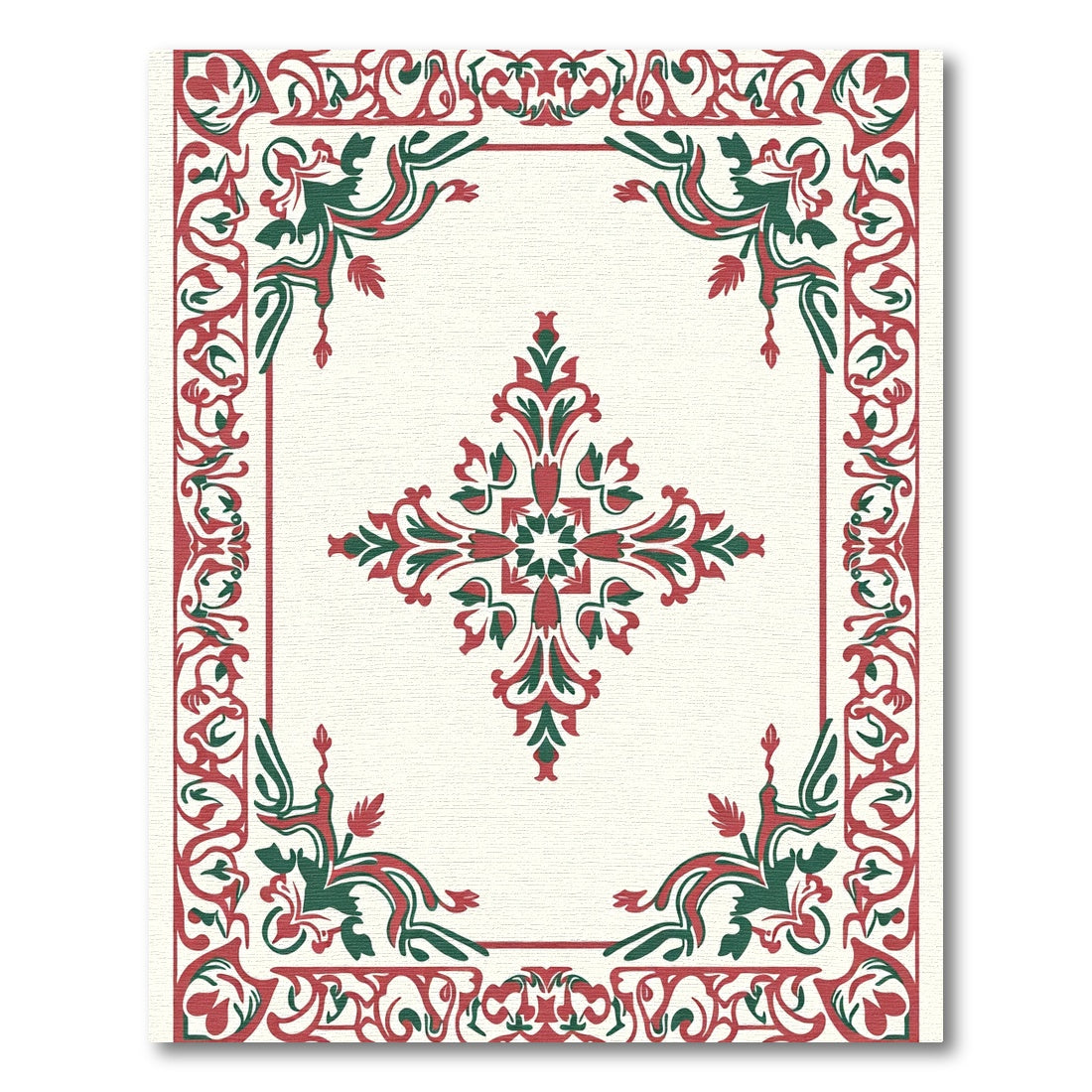 Classic Red Green Floral Mandala Rug