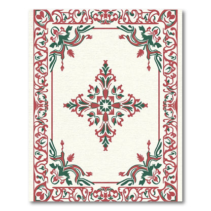 Classic Red Green Floral Mandala Rug