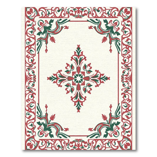 Classic Red Green Floral Mandala Rug