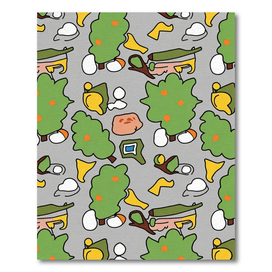 Green Tree Shapes With Orange Accents Rug