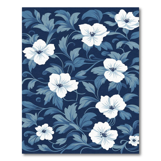 Deep Blue Floral Vine Accent Rug
