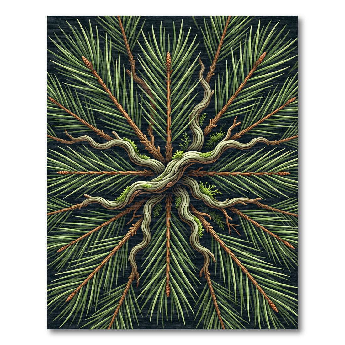 Forest Green Pine Needle Mandala Rug