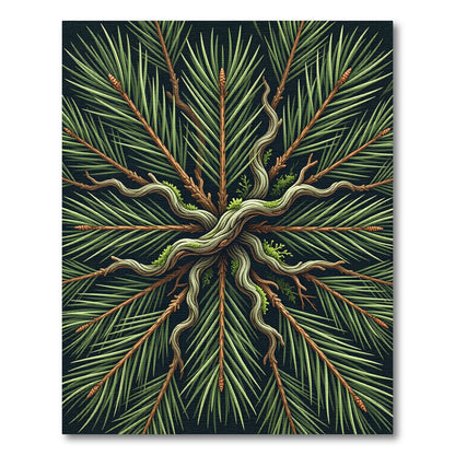 Forest Green Pine Needle Mandala Rug