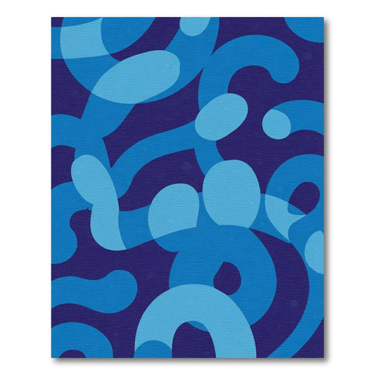 Deep Blue Curving Abstract Forms Rug