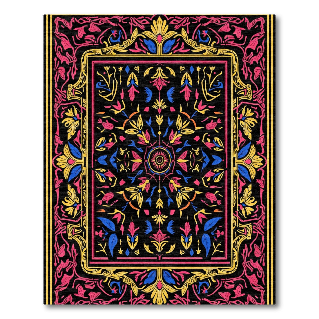 Vibrant Floral Medallion Black Rug