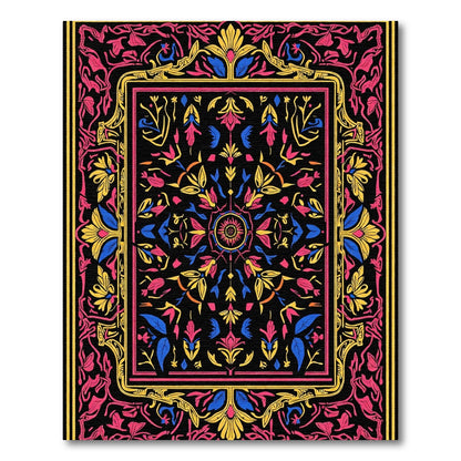 Vibrant Floral Medallion Black Rug