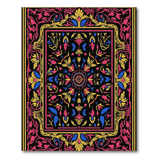 Vibrant Floral Medallion Black Rug