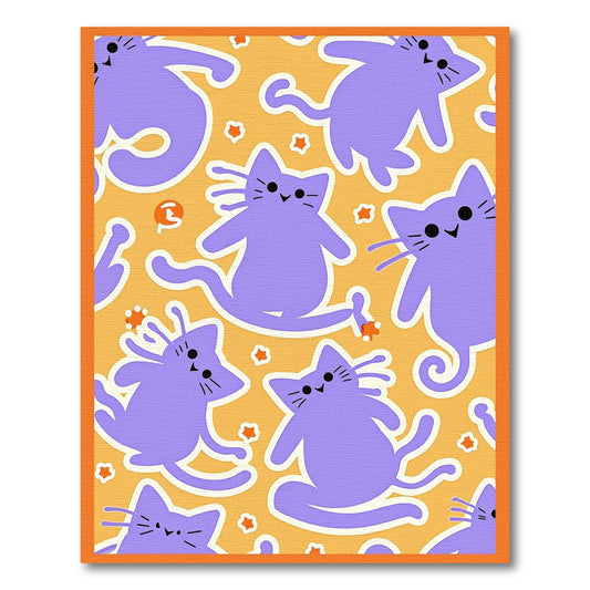 Purple Cats Playful Orange Stars Rug