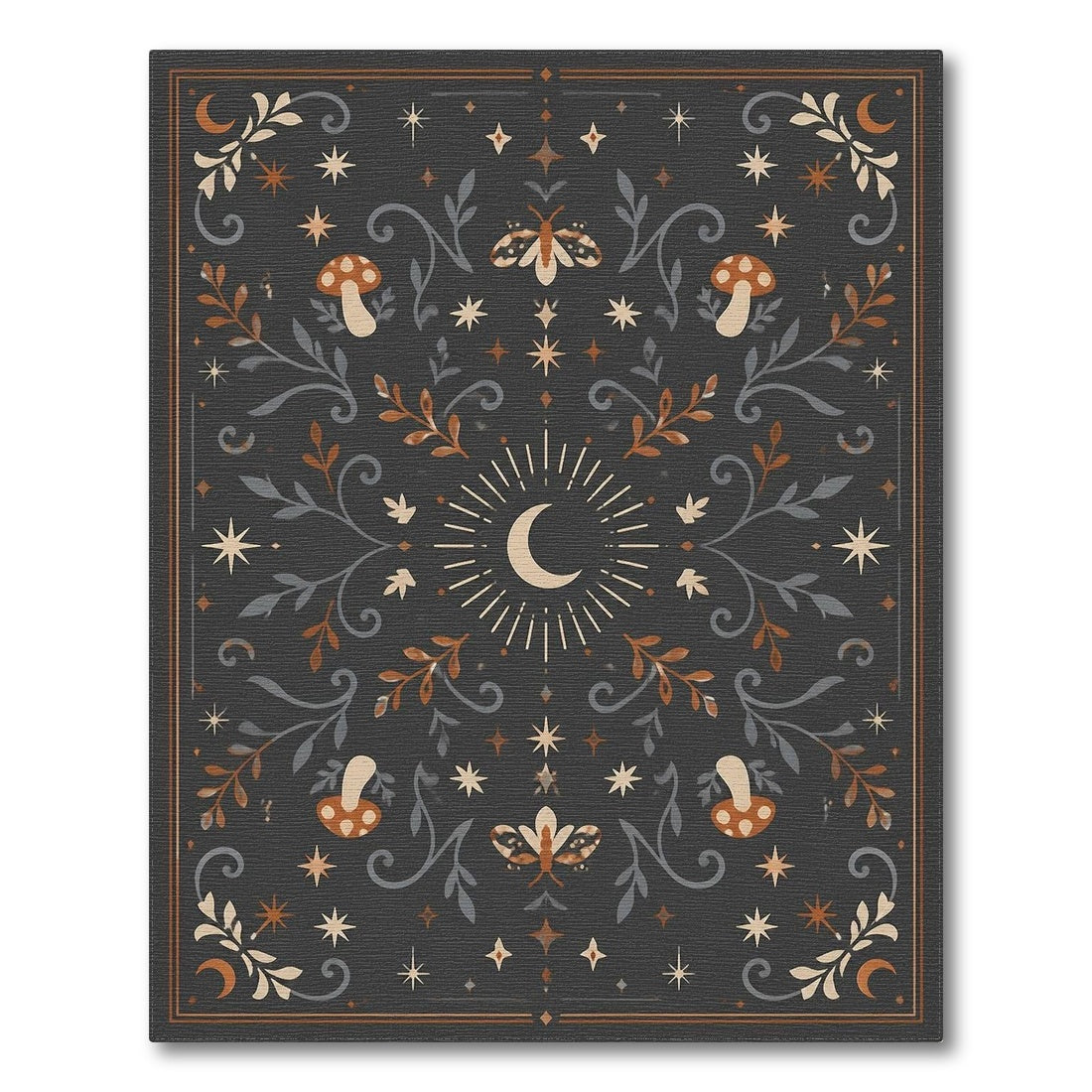 Celestial Mushroom Moon Boho Area Rug