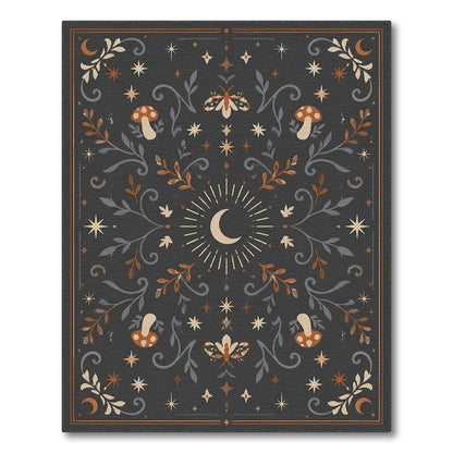 Celestial Mushroom Moon Boho Area Rug