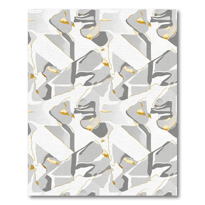 Abstract White Gold Stone Shapes Rug