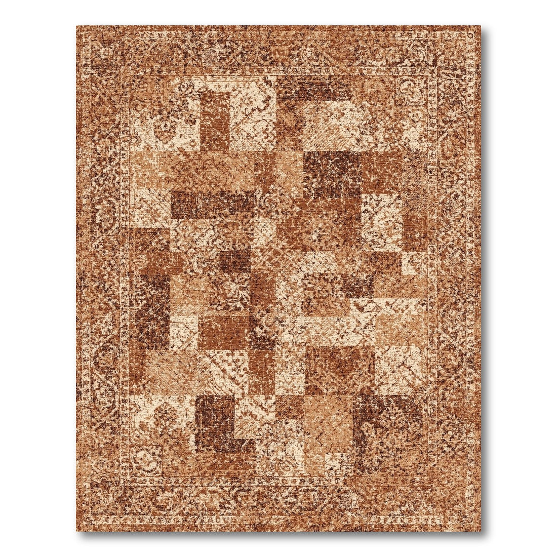 Distressed Vintage Brown and Tan Area Rug