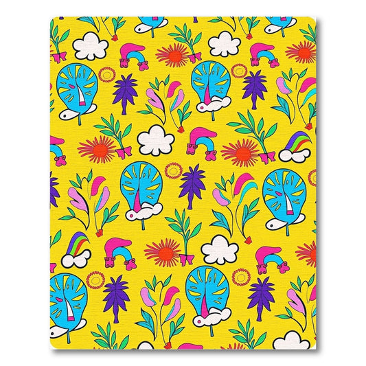 Retro Yellow Rainbow Star Flower Rug