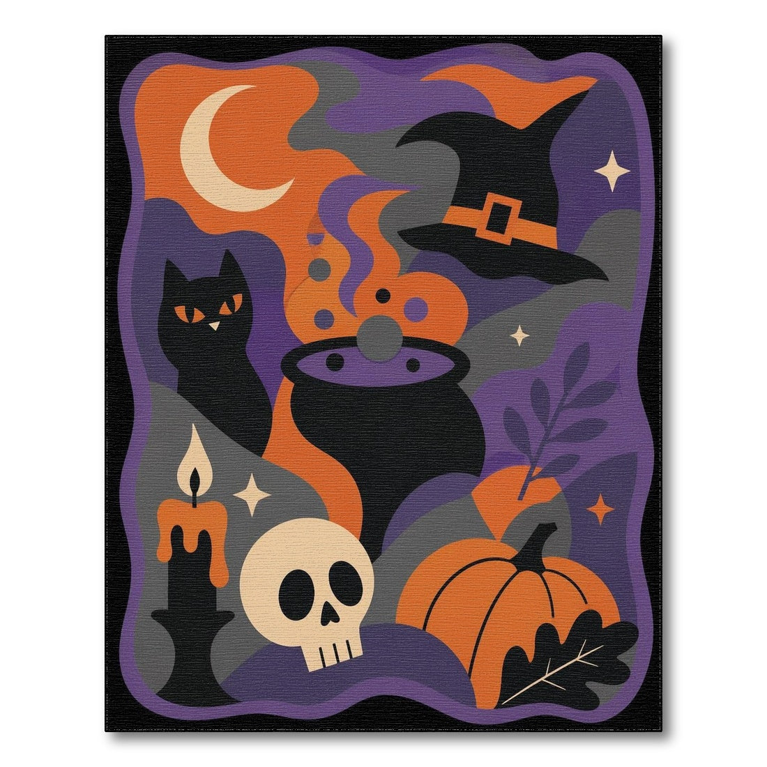 Halloween Witch Cauldron Black Cat Area Rug