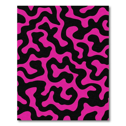 Vibrant Pink Black Amoeba Shape Rug