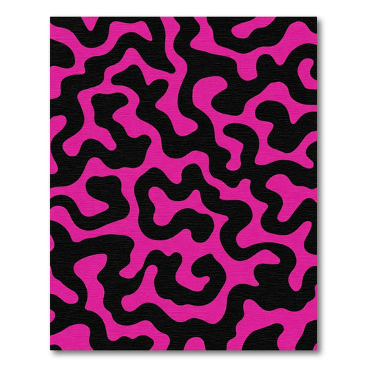 Vibrant Pink Black Amoeba Shape Rug
