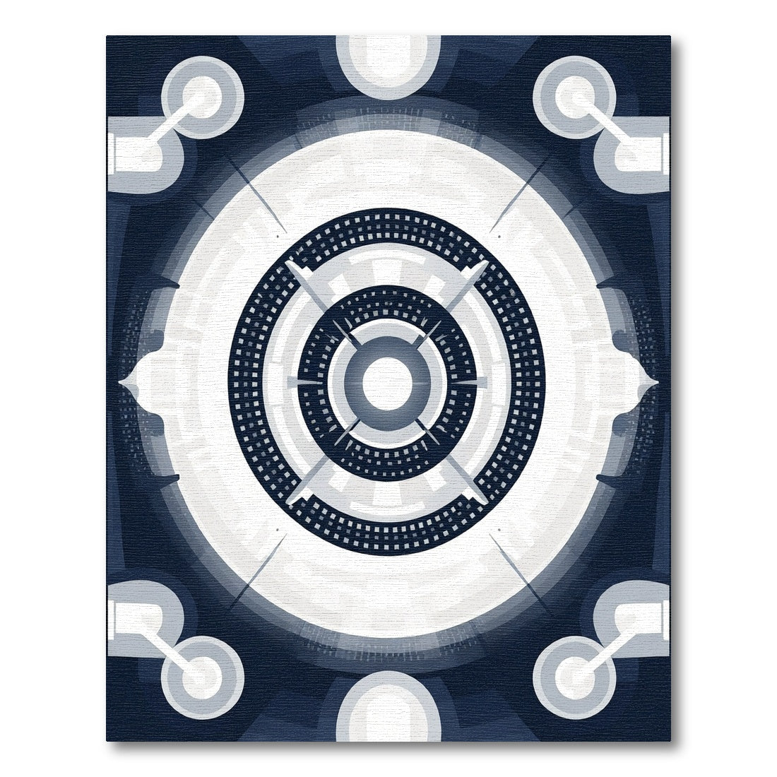 Navy Blue Geometric Concentric Circles Rug