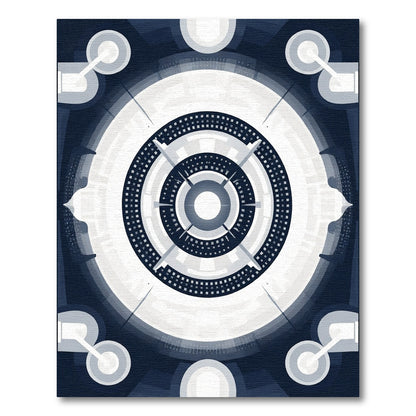 Navy Blue Geometric Concentric Circles Rug