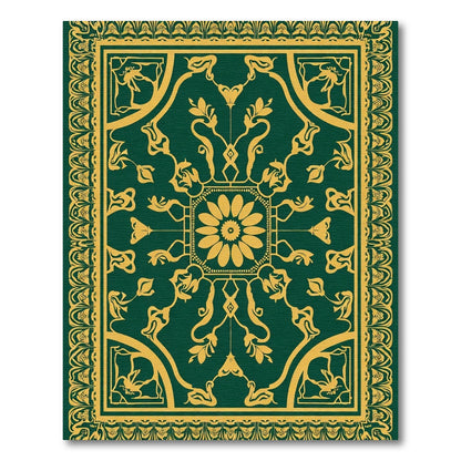 Deep Emerald Gold Stylized Botanical Medallion Rug