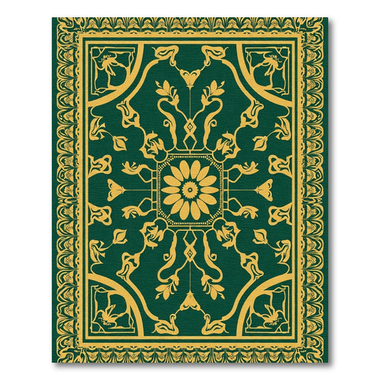 Deep Emerald Gold Stylized Botanical Medallion Rug