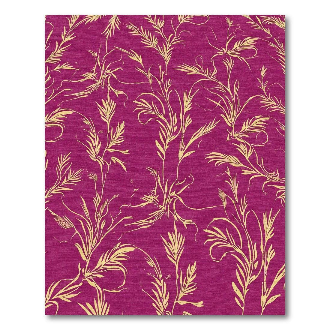 Vibrant Magenta Golden Botanical Vines Rug