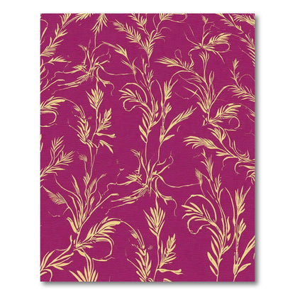 Vibrant Magenta Golden Botanical Vines Rug