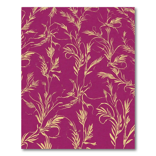 Vibrant Magenta Golden Botanical Vines Rug