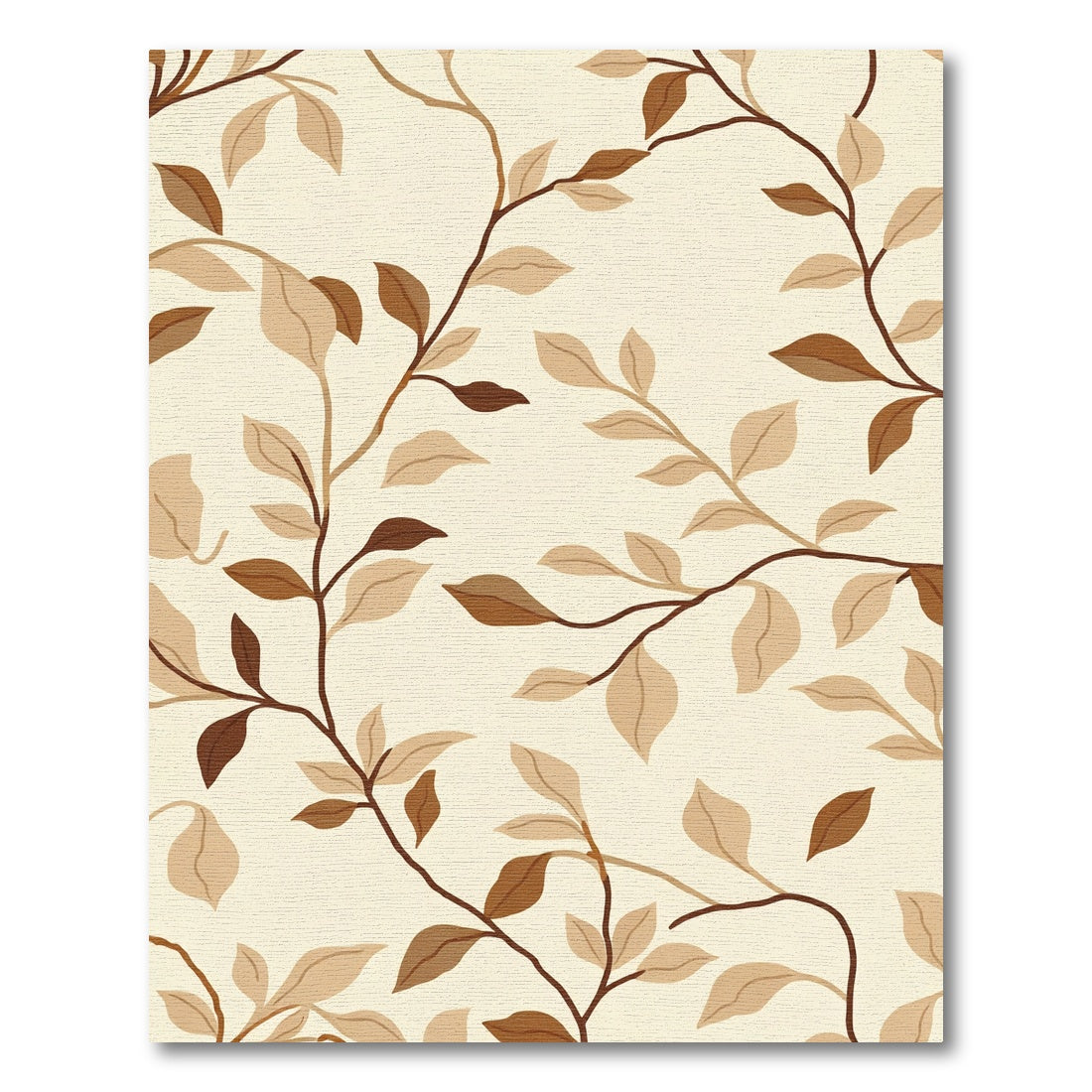 Brown Vine Leaf Cream Background Rug
