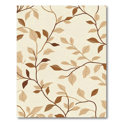 Brown Vine Leaf Cream Background Rug