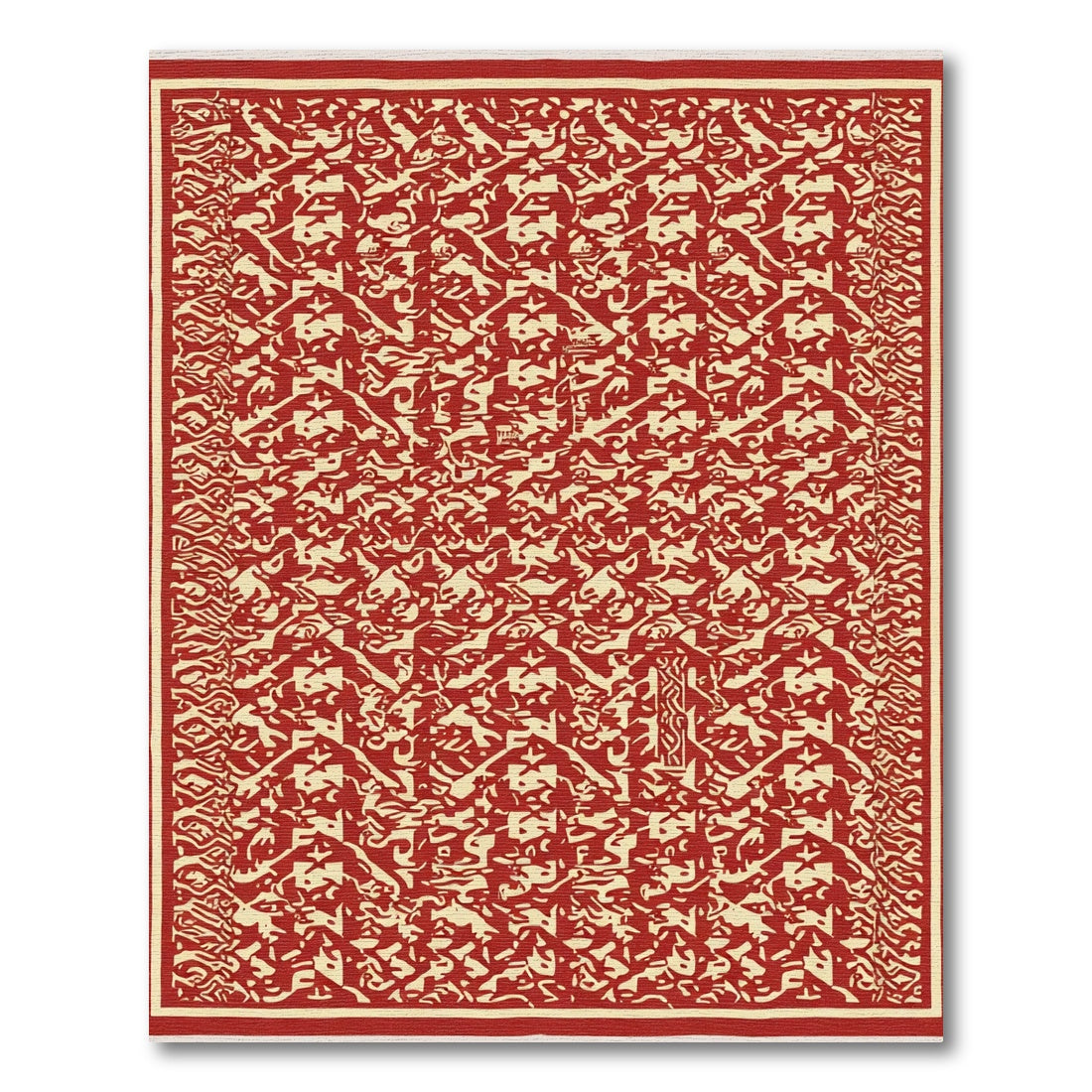 Crimson Cream Intricate Geometric Landscape Rug