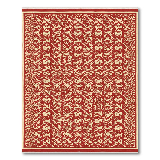 Crimson Cream Intricate Geometric Landscape Rug