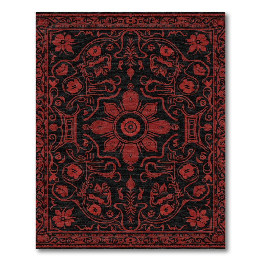 Rich Red Vintage Floral Medallion Rug