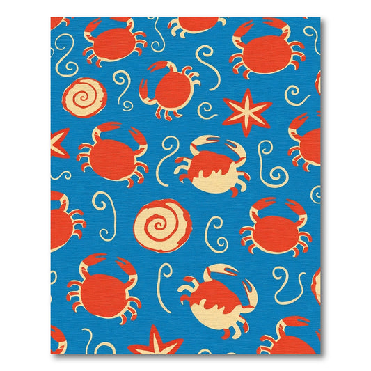 Red Orange Crab Coastal Swirls Rug