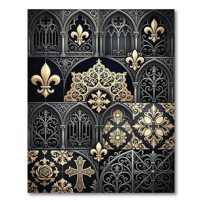 Gothic Black Gold Fleur-de-lis Cross Rug