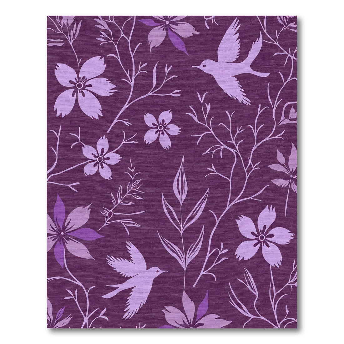 Whimsical Violet Floral Bird Branch Rug