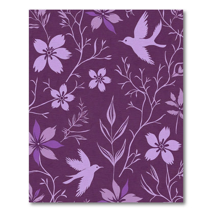 Whimsical Violet Floral Bird Branch Rug