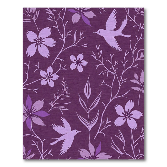 Whimsical Violet Floral Bird Branch Rug